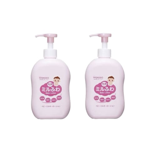 Set of 2 Wakodo Milfuwa Baby Milky Lotion Pumps (300mL) - Emulsion-type Baby Lotion
