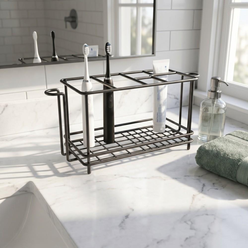 Non-Slip Toothbrush Holder Carbon Steel Electric Toothbrush Stand Toothpaste Shelf Desktop