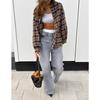Women S Vintage Plaid Long Sleeve Loose Cardigan Shirt Summer Casual