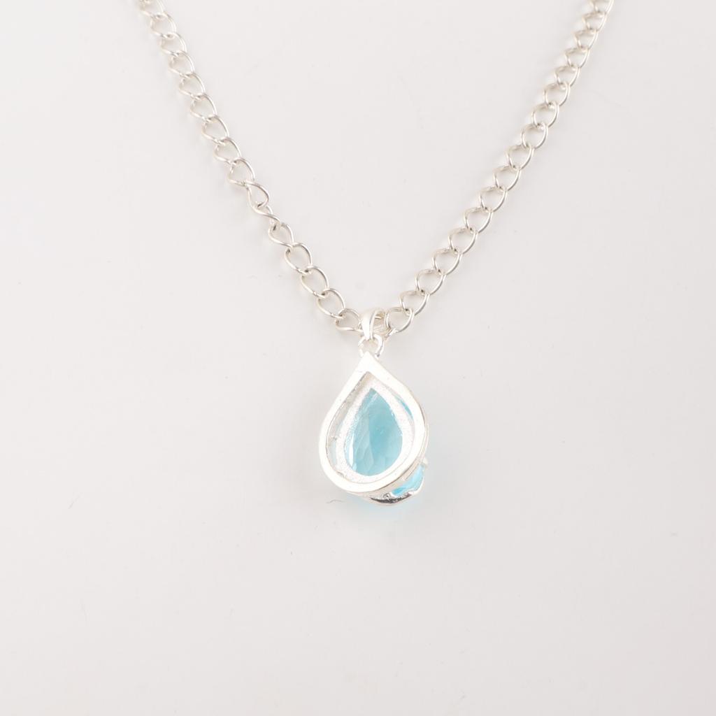 Pear Sky Blue Topaz Gemstone 925 Sterling Silver Jewelry CZ Minimalist Pendant CZP-7-3