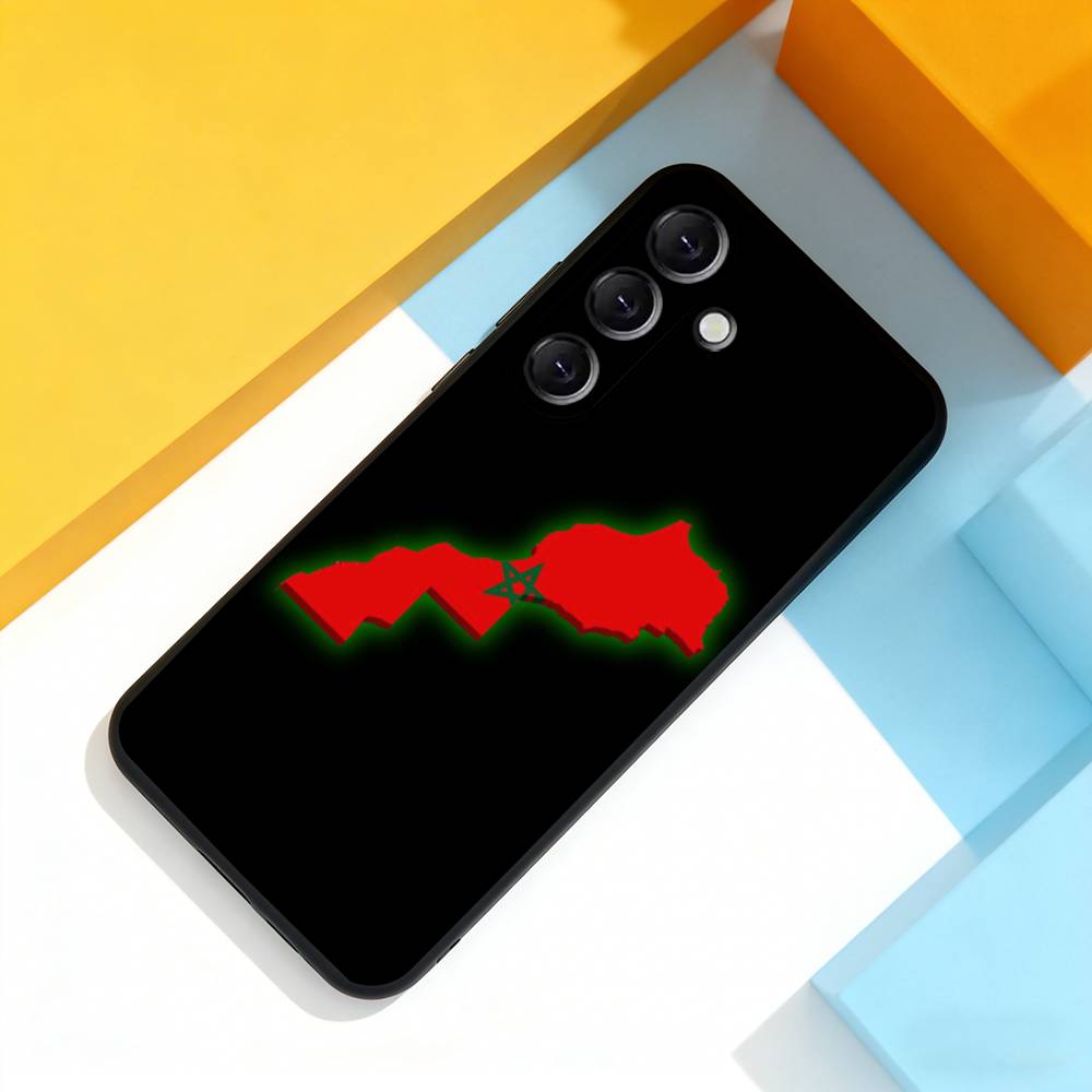 Custodia per Telefono con Mappa Bandiera del Marocco M-Maroc Per Samsung Galaxy A 22,71,53,52,51,72,73,5G,Note,J7,8,9 Copertura Nera Morbida