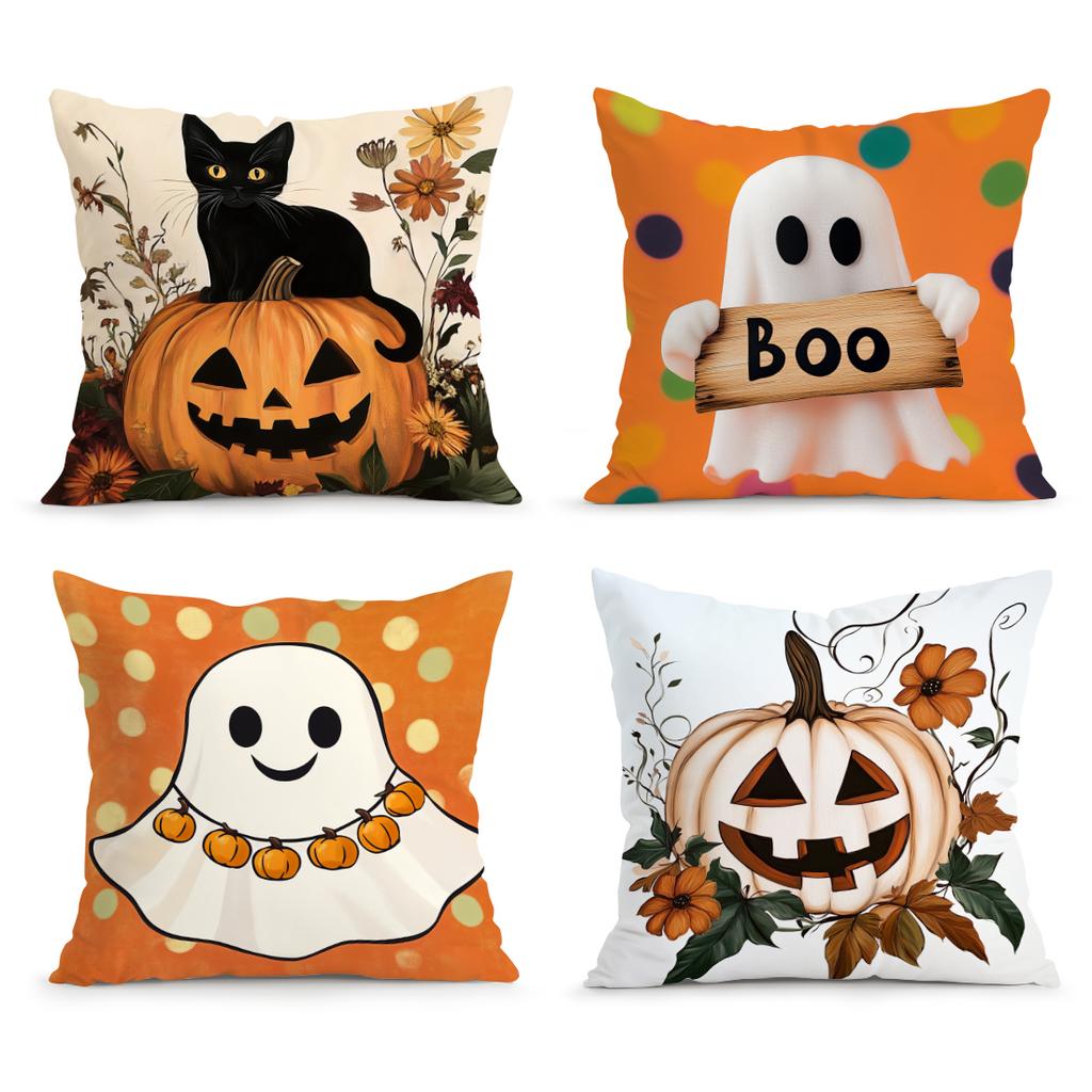 Halloween Black Cat Pumpkin Cushions Pillowcase Polyester Cushion Cover Throw Pillow Sofa Decoration Pillowcover Home Car Decor