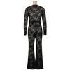 AL311 Women's Sexy Lace Flocking See-through Two-piece Set for Nightclub & Party