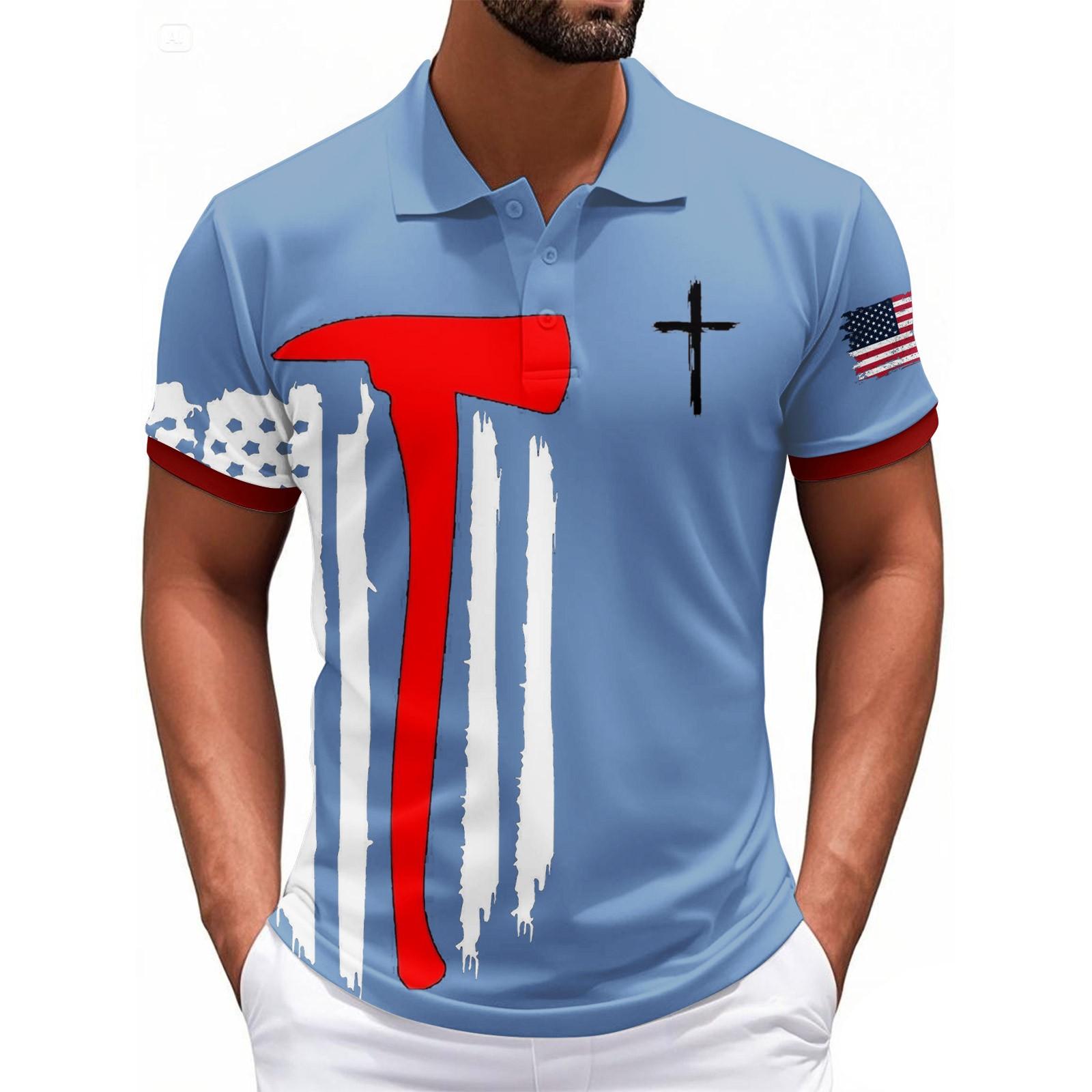 

Модний чоловічий повсякденний топ з принтом до Дня Незалежності, з коротким рукавом S синій