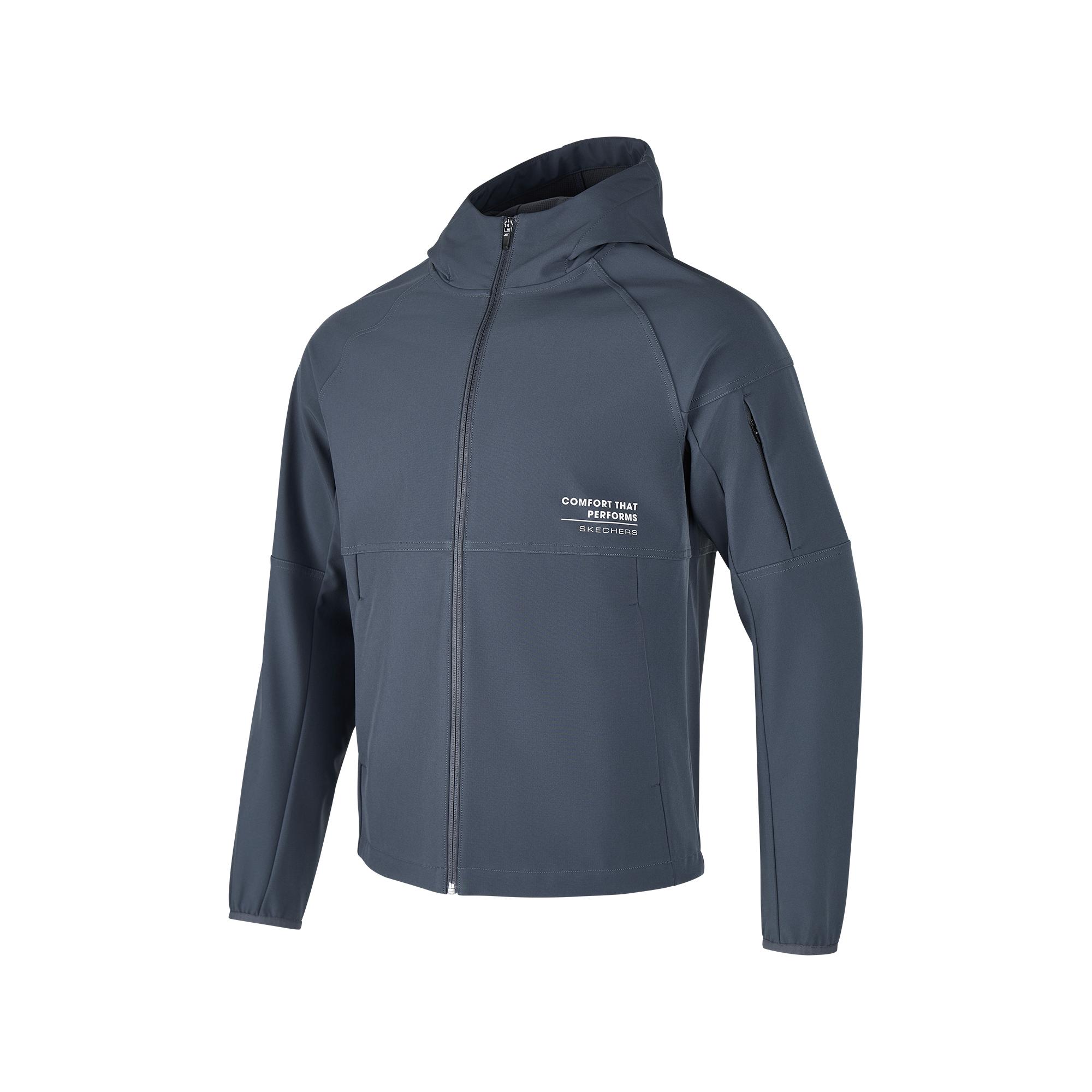 Skechers Basic Letter Print Woven Hooded Multi-Pocket Jacket Men jackets Shadow-Gray P423M116-0167 S