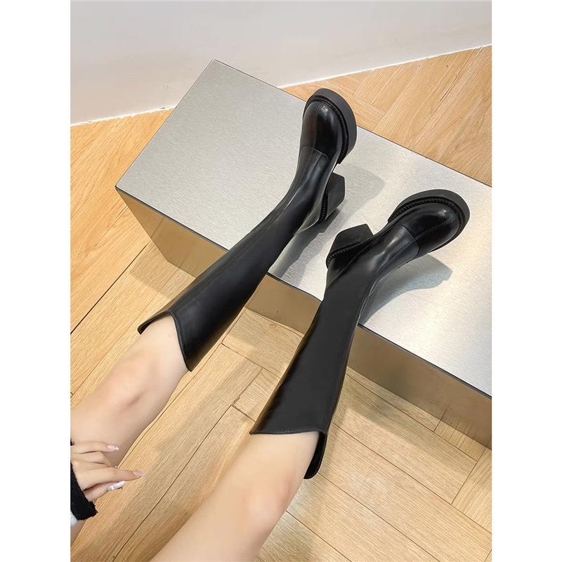 Brown Boots Women's Boots Thick Heel Autumn Winter V-mouth Small Skinny High Heel Platform Boots Tall Knight Boots