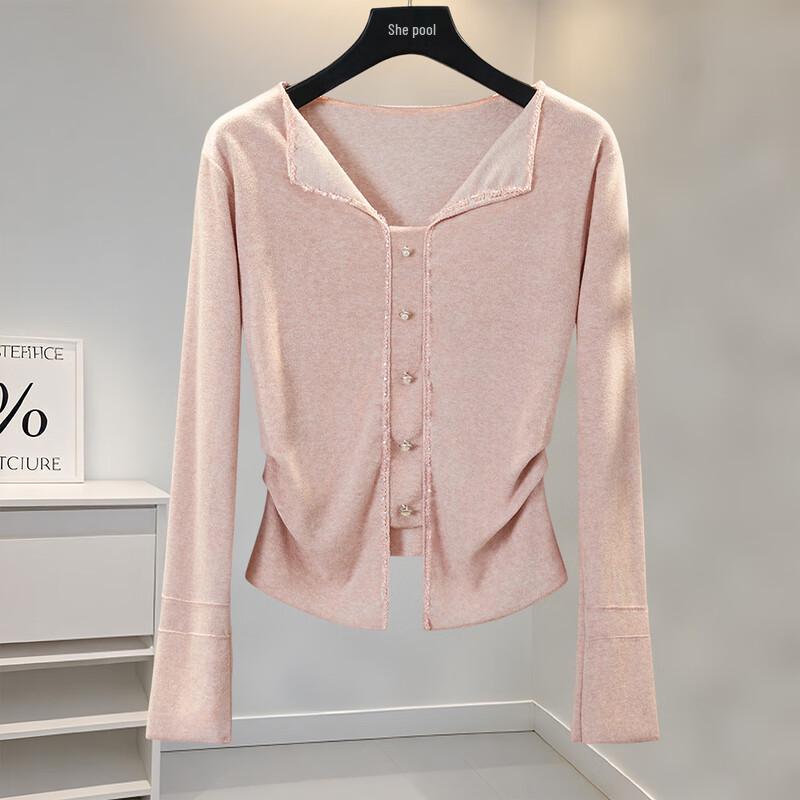 Women s Pleated Lapel Slim Fit Top L