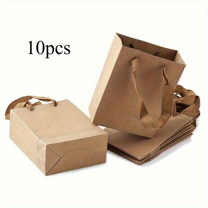 10pcs Brown Rectangular Kraft Paper Bags with Nylon Handles, Retail Shopping Merchandise Bags, Party Favors Package Gift Bags