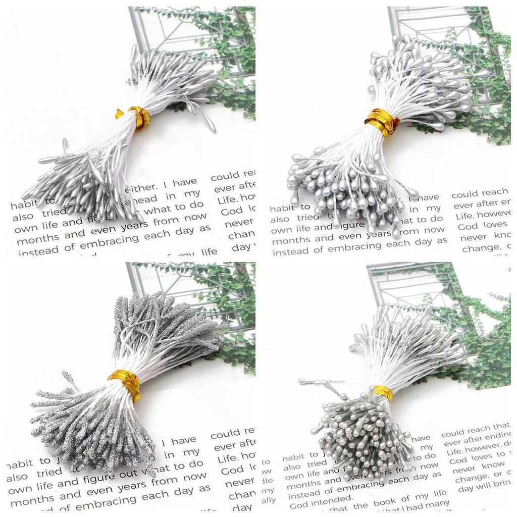 90-Piece Silver Chiffon Flower Stamens & Tinsel Berries DIY Craft Set