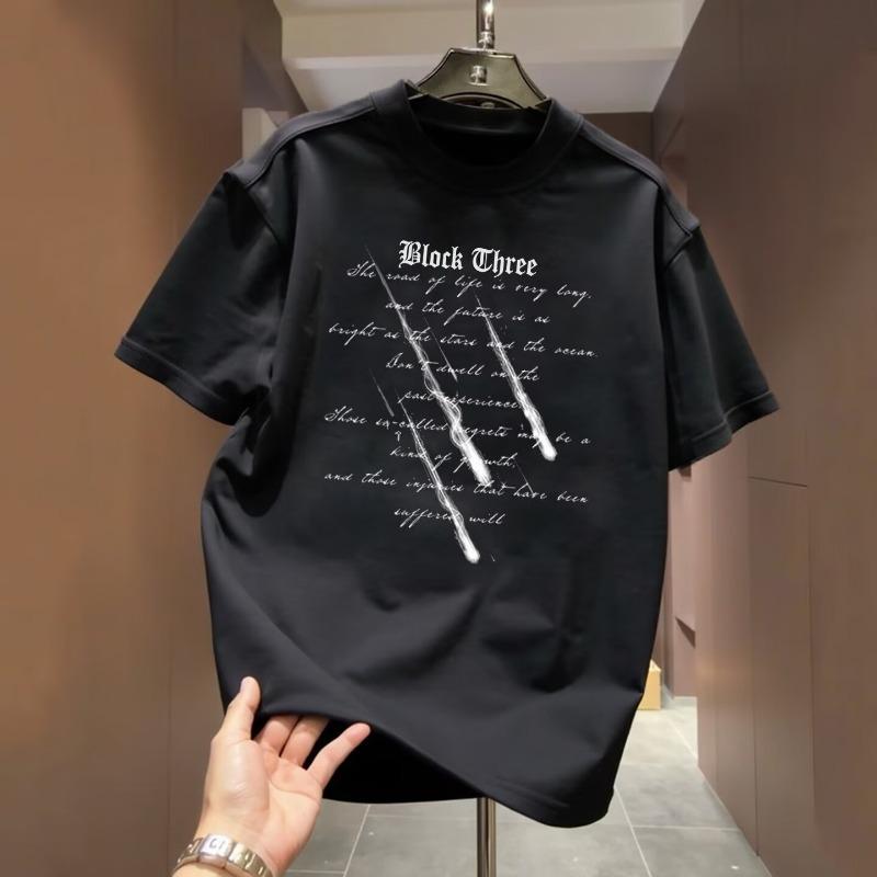 Men American Style Casual Loose Printed Heavy Cotton Crew Neck Short Sleeve T Shirt S чёрный