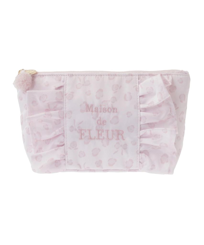Maison De Fleur Ribbon Leopard Frill Pouch, Light Pink, Women's
