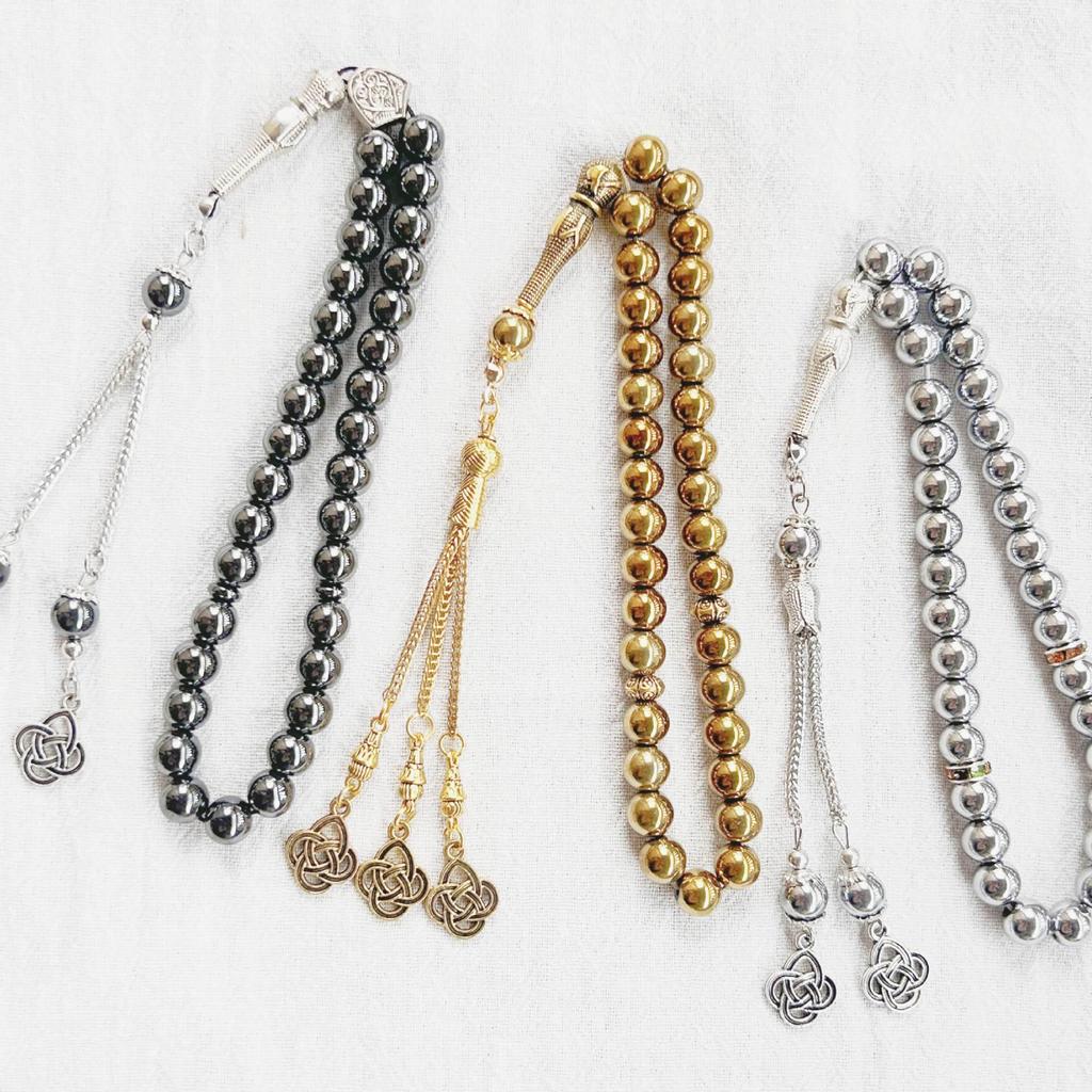 33-Bead 8mm Black Agate Tasbih Arabic Bracelet – Turkish Style Counting Prayer Beads