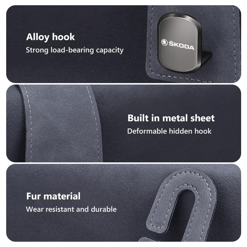 FFRP2 For Skoda Alloy Car Seat Backrest Hook Car Headrest Hooks Hanger Accessories Kodiaq Fabia Kamiq Karoq Octavia 2 3 Rapid Scala