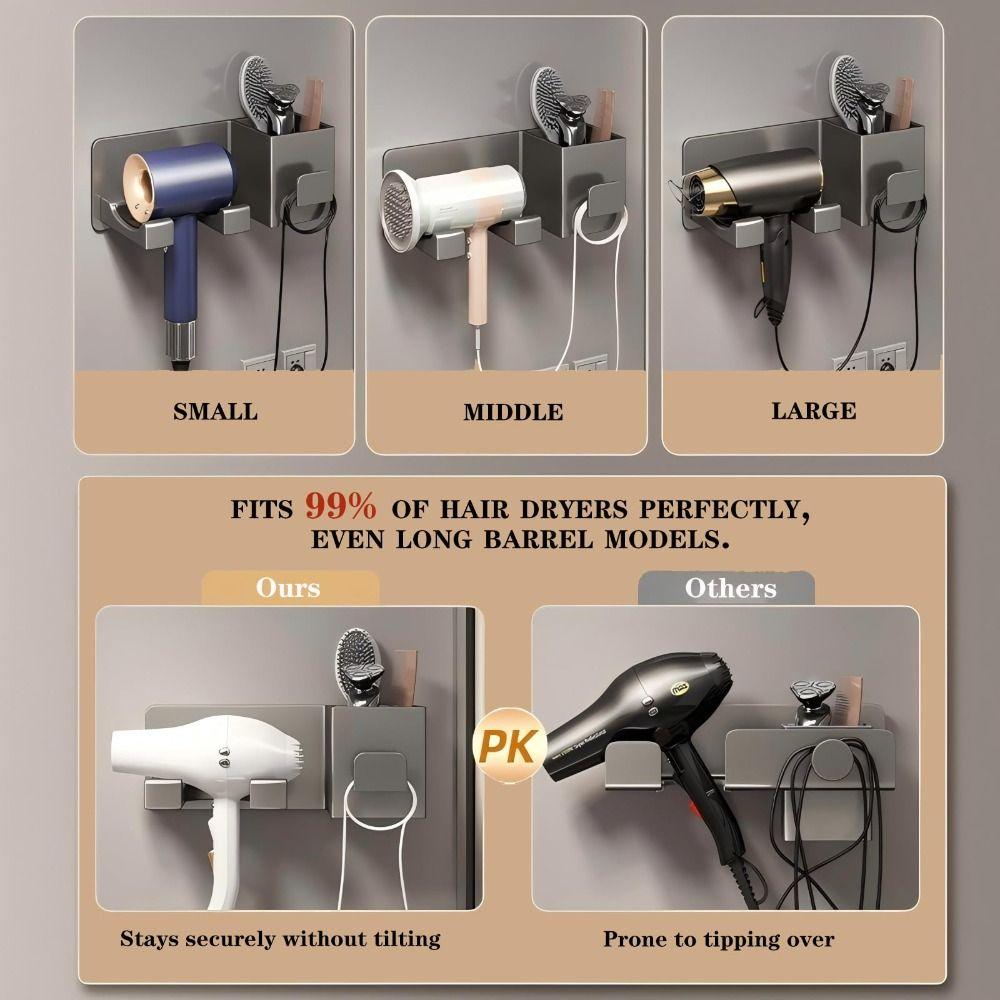 Wall Mounted Hair Dryer Holder Without Drilling Space Saving Hair Dryer Shelf Durable Multi-Functional Storage Bracket