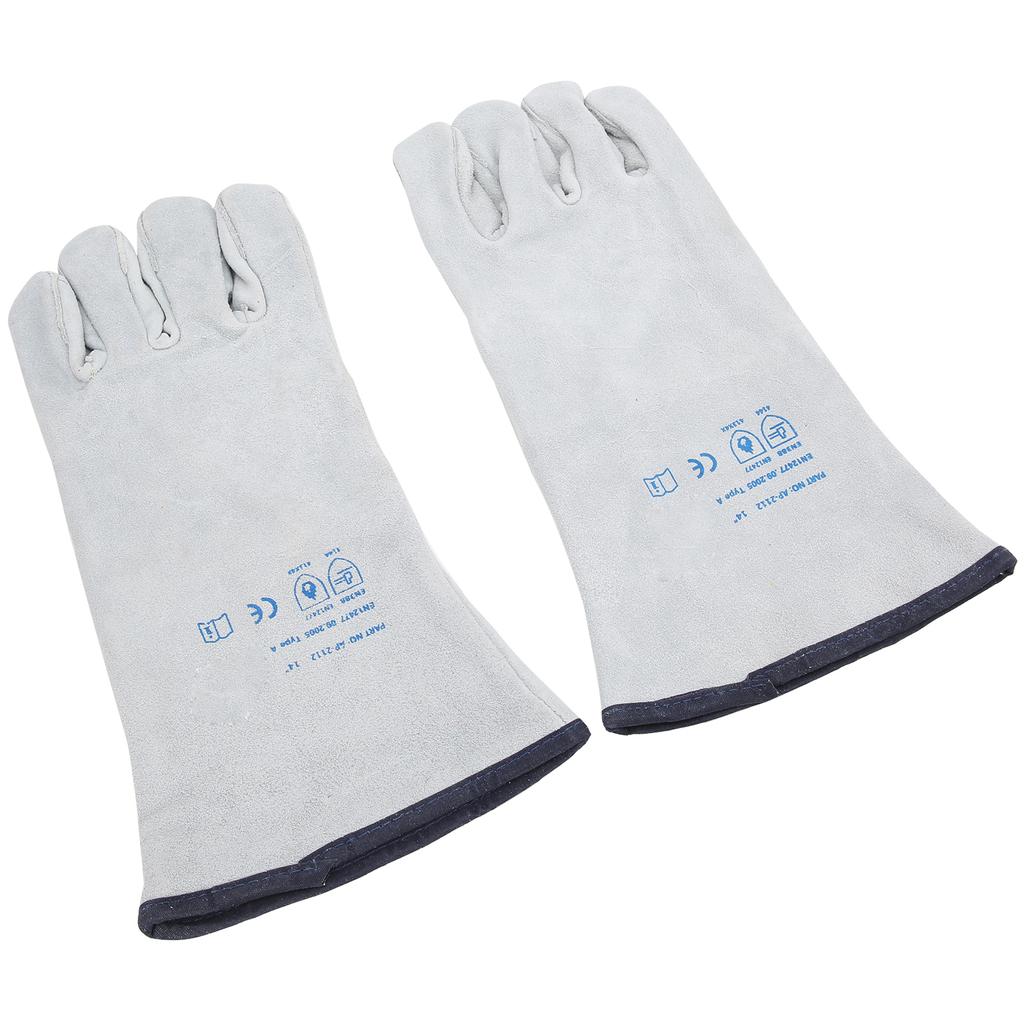Pair Welding Glove Full Palm Wearproof Heat Resistant Hand Protector Cow Leather Gray for Carrying