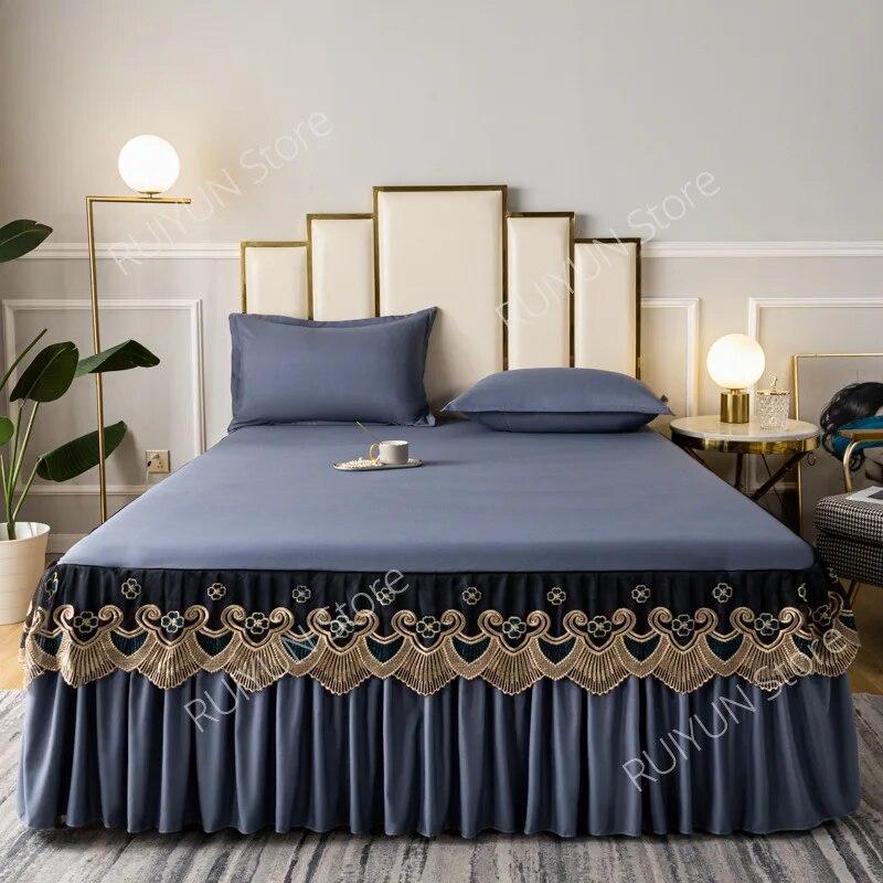 

Хорошее качество, удобная юбка-кровать с рюшами, простыня, кружевная юбка с вышивкой, нескользящая пылезащитная защитная крышка для матраса, однотонная 1pc Skirt 120x200cm