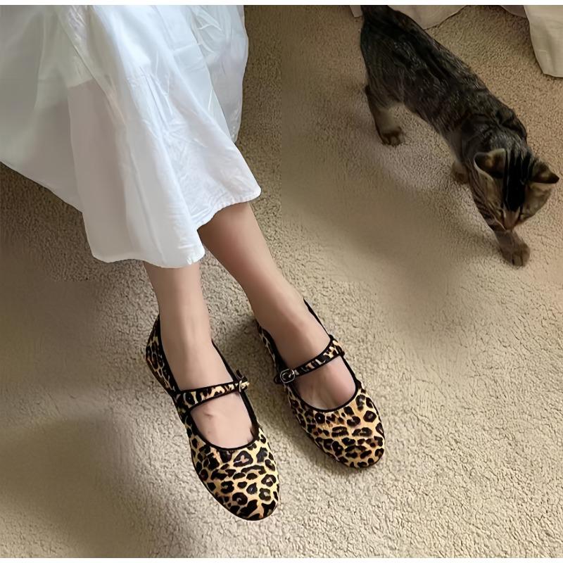 New Style Mary Jane Ballet Flats Women Shoes Leopard Print Comfortable Soft Round Toe Flat Shoes for Women Zapatos Mujer