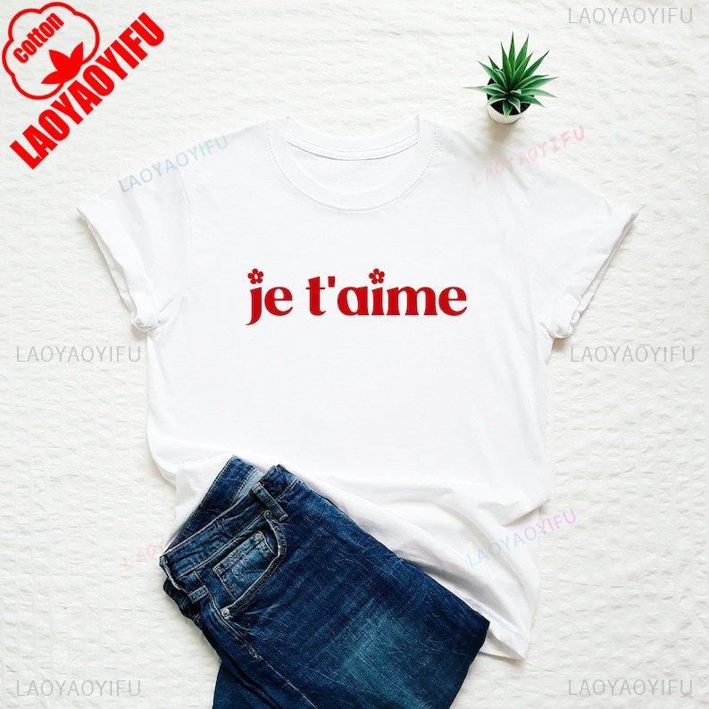 

Футболка Je T aime Французька футболка Футболка Париж Я тебе кохаю Топи Топи для відпустки у Франції Французький подарунок Модна жіноча футболка S