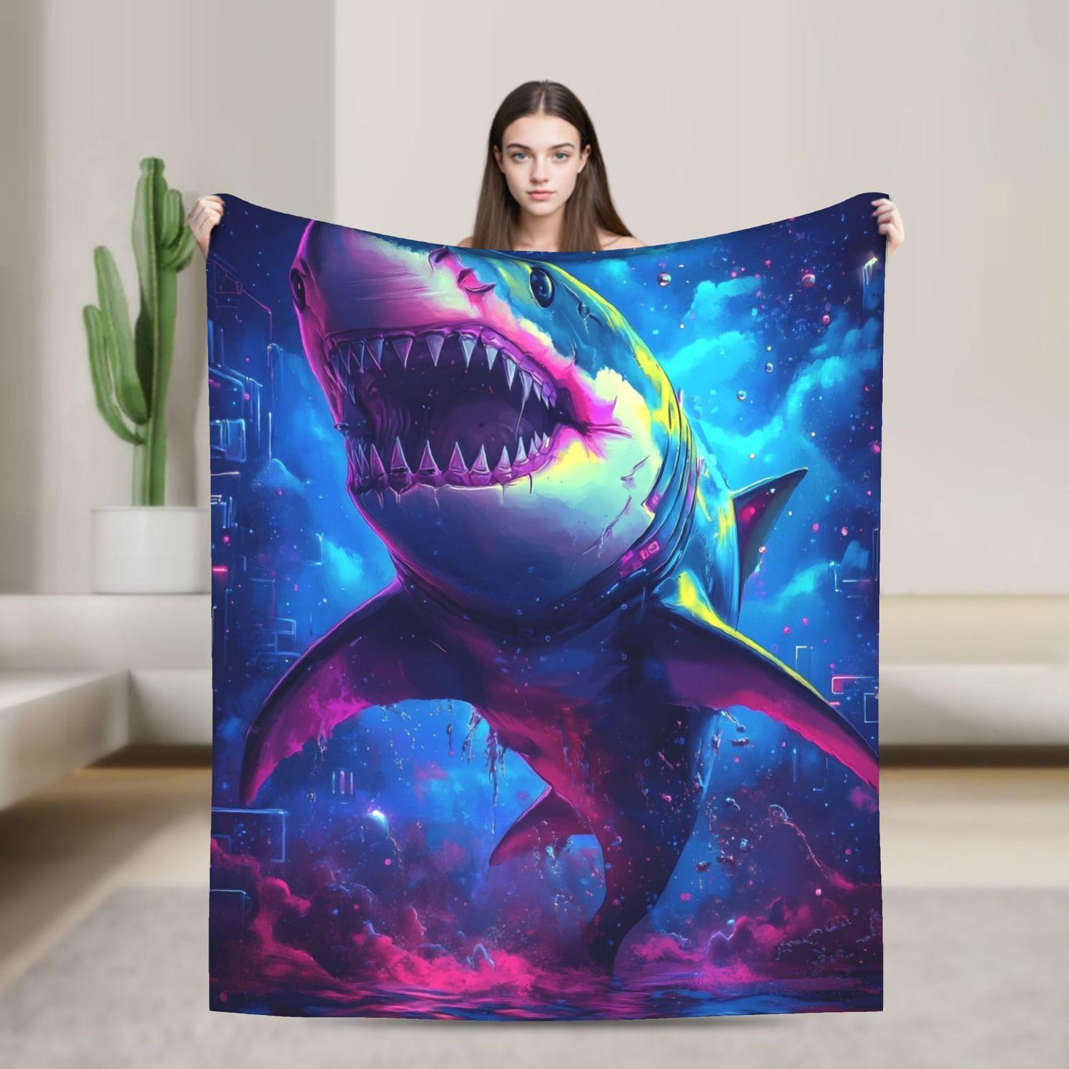 Плед  Акула в океане  - Ультрамягкий плюшевый фланелевый уютный плед 70x100cm