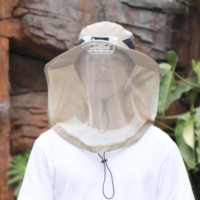 Mosquito Head Net Hat with Fan for Men Women Wide Brim Sun Hat with Mesh Net Summer Cooling Bucket Hat for Outdoor Fishing Hiking