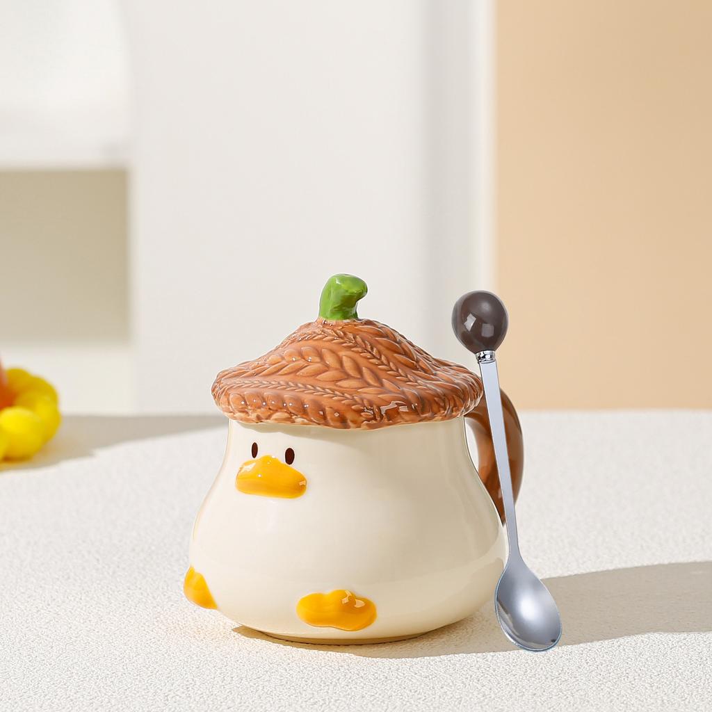 Cup Cartoon Duckling Mug Underglaze Colored With Cute Lid Water Cup High Aesthetic Value Household Ceramic  Breakfast