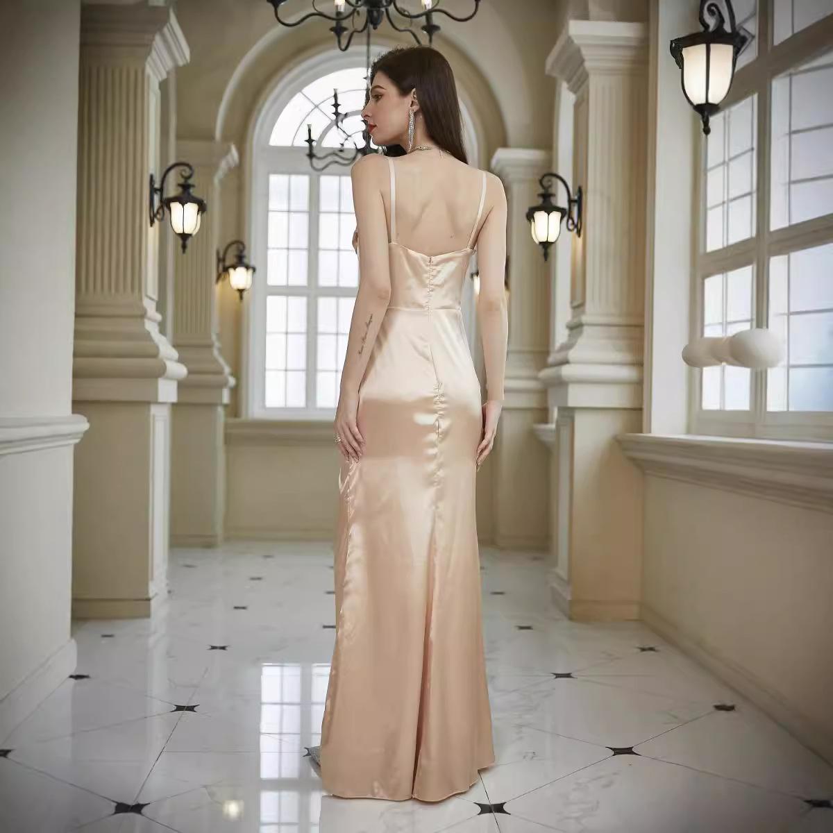 

2025 new women s clothing, sleeveless suspenders, mid-waist champagne bridesmaid dress, slim temperament XL шампанського