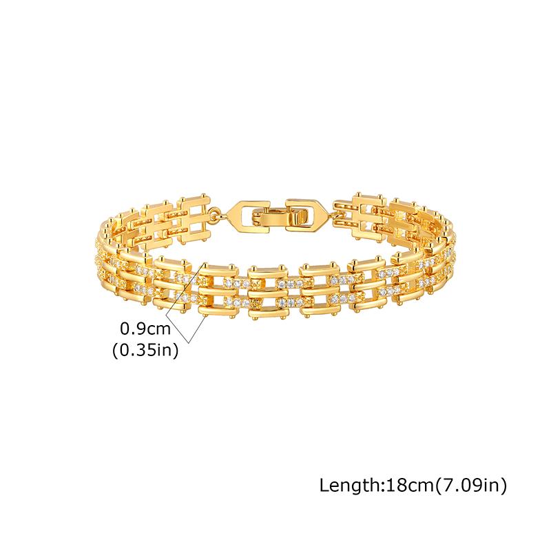 Vergoldete Kupfer Messing Materialien Uhrenarmband Mehrfachauswahl Zirkon Armband Mit Kette