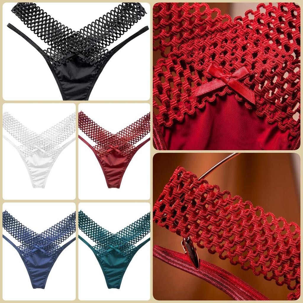 Tobewell Sexy Lace Lingerie Floral Print Sheer Lucky Bag D Women's T-Back Panties, Set, Panties, 5-Piece Set,