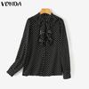 VONDA Women Fashion Ruffle Stand Collar Long Sleeve Polka Dot Shirts