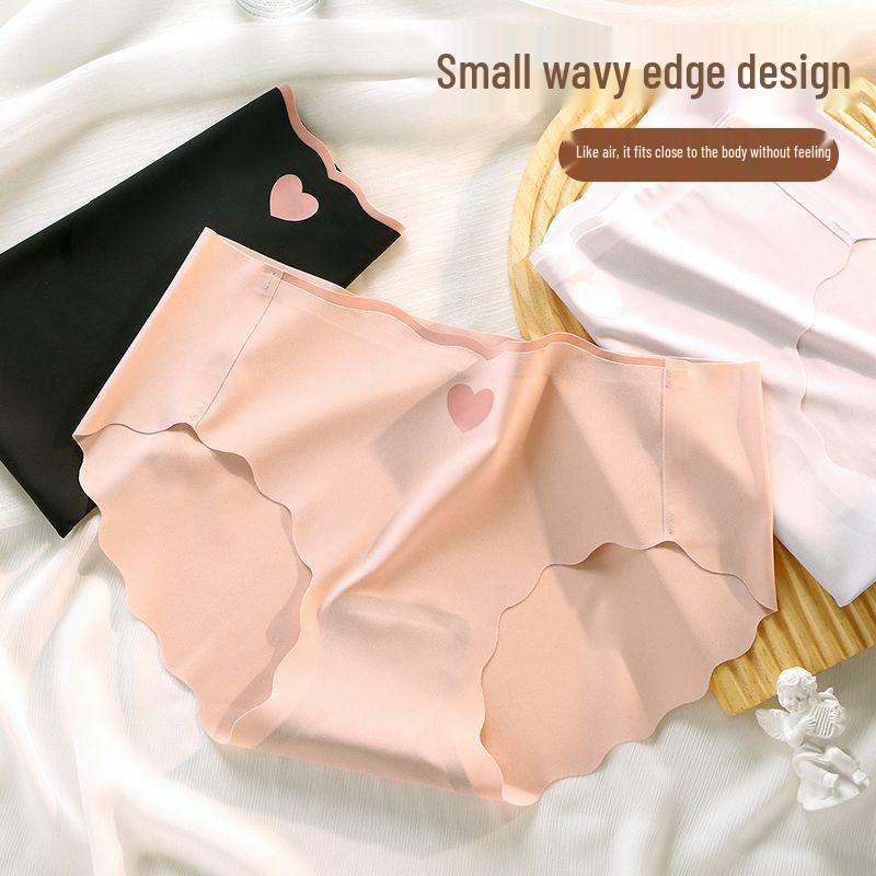 Japanese Wave Edge Heart Ice Silk Mid-Waist Seamless Plus Size Underwear for Women