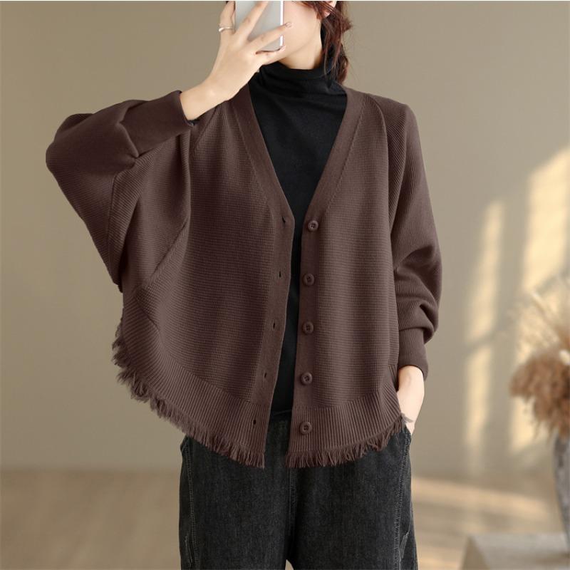 DIMANAF 2025 Women Plus Size Sweaters Cardigan Autumn Winter Solid Knitting Loose Bat Sleeve Tops Shirts