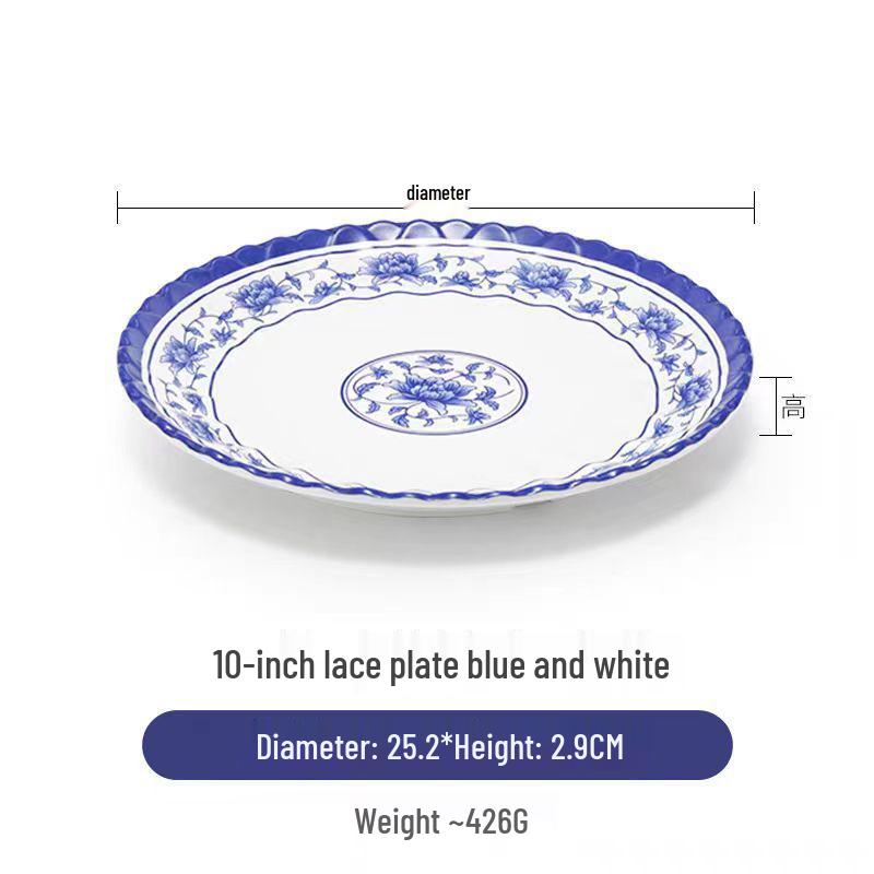Blue & White Melamine Porcelain-Look Round Plate: Thickened, Durable for Stir-Fry, Rice, and Restaurant Use
