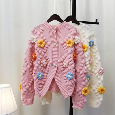 Herbst und Winter dreidimensionale Blume weiche wachsartige Strickjacke Damen Design Sinn süßer Wind Pulloverjacke sanfter Wind