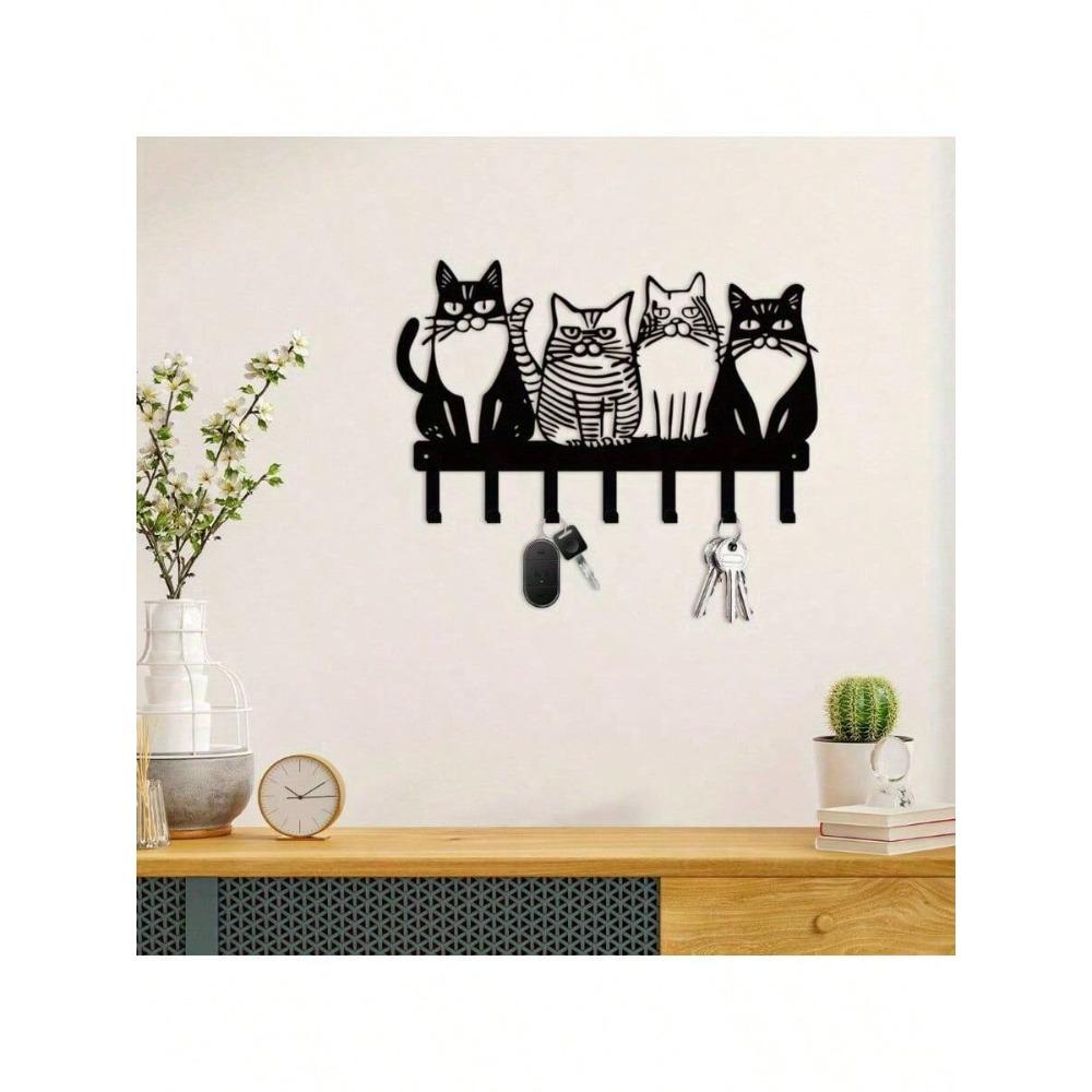 Colgador de Llaves Metálico de Gato Vintage Estante Colgador de Pared para Entrada Cocina Almacenamiento