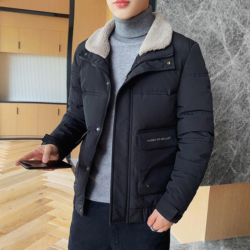 Men's Fall and Winter Zipper Lapel Slim Warm Jacket Thickened Short Warm Jacket