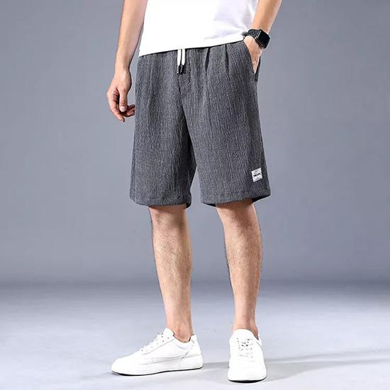 Pantaloni scurți din mătase de gheață pentru bărbați, sport subțiri, capris plisați, picior drept, largi, tendințe la modă, pantaloni casual, pantaloni de plajă