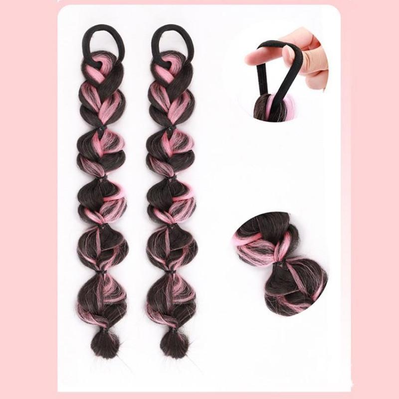 2 Pcs/set Synthetic Bubble Twist Ponytail High Elastic Wig Women Hair Side Natural Lantern Wig Braid Black Tail Hairpiece
