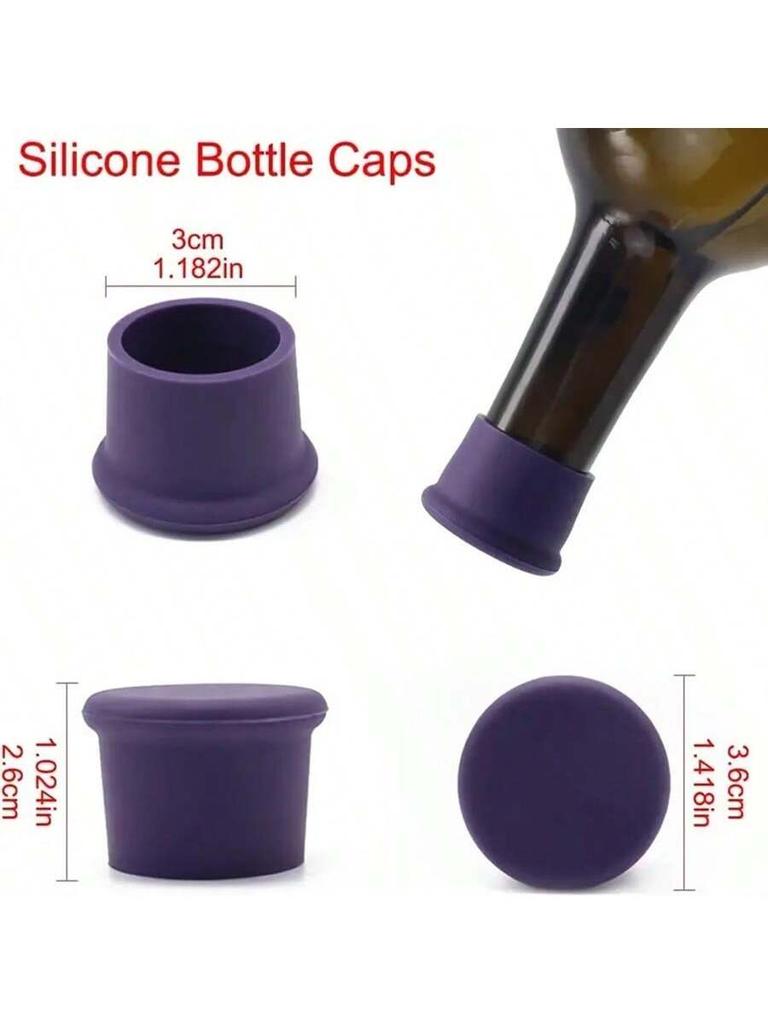 6pcs Reusable Silicone Wine Stoppers, Beer Bottle Caps, Wine Preservers, Easy To Clean, Non-Leak Wine Bottle Seal Accessories