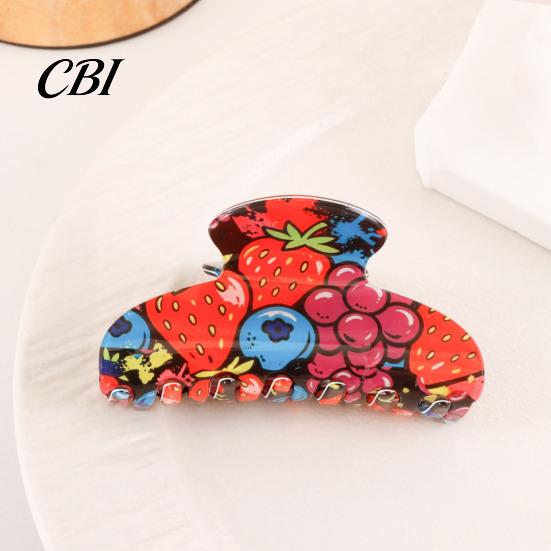Fruit Print Hair Claw Back Head Shark Clip, Summer Claw, Large Size Shower Clip for Thick Buns And Half-Ties