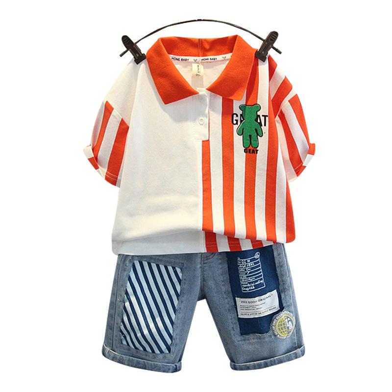 Trendy Summer Street Style Boys' Polo Shirt & Shorts Set - 2025
