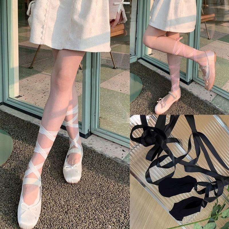 Women Crisscross Ribbon Bandages Low Cut Antislip Cotton Socks Japanese Style Dancing Party Solid Invisible Short Socks