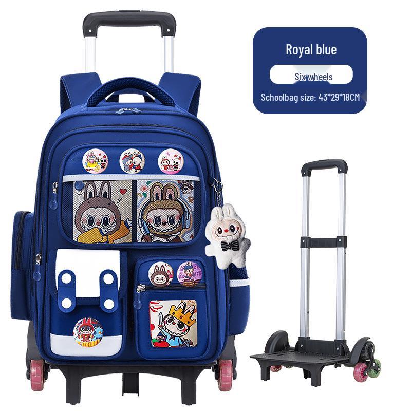 Cartoon Trolley Backpack for Grade 2-6 Students - Large Capacity Schoolbag for Boys & Girls