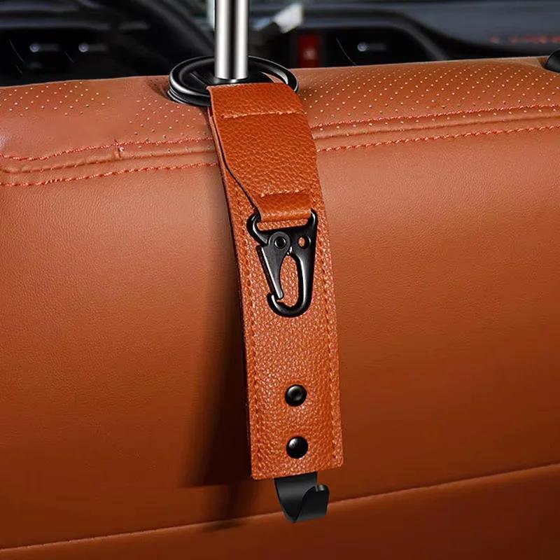 Car Interior Accessories PU Leather Hooks Storage Clips Front Seat Headrest Organizer Holder Auto Fastener Hangers Space Saving