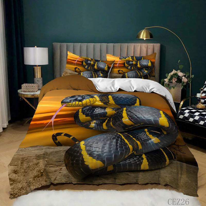 Snake Duvet Cover 3D Reptile Print Bedding Set Queen Size For Kids Adults Living Room Decor Green Snake Cobra Comforter Cover