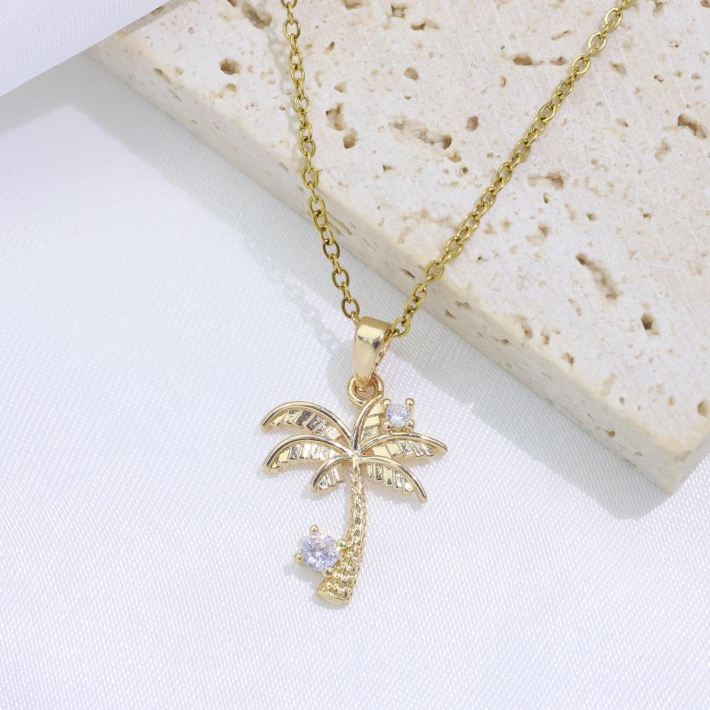 Simple Coconut Tree Pendant Necklaces for Women Fashion Zirconia Necklace Wedding Party Jewelry Accessories