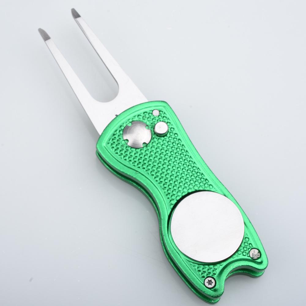Folding Golf Green Repair Tool with Marker - Aluminum Handle