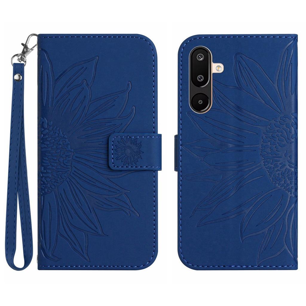 For Samsung Galaxy M36 5G Case Sunflower Imprint Leather Wallet Phone Cover with Wrist Strap