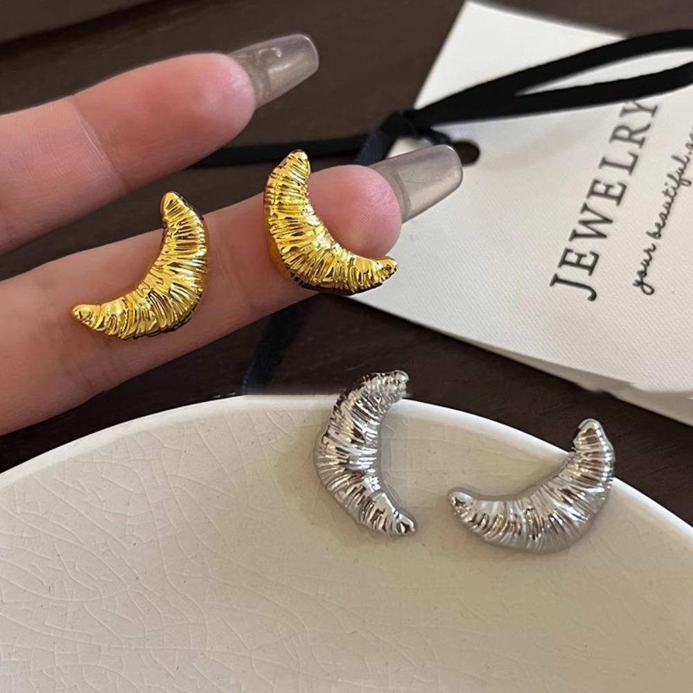 Copper Moon Texture Earrings Electroplate Retro Earrings Solid Color Croissant Earrings