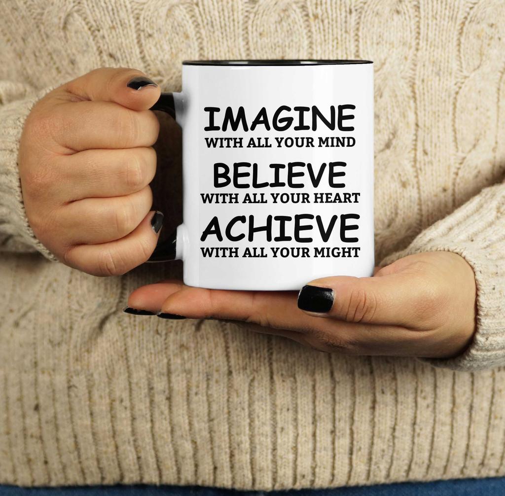 Inkdotpot 11 Oz  Ceramic Coffee  Mugs Imagine Believe Achieve Inspirational Quotes Gift For Co-Worker Boss