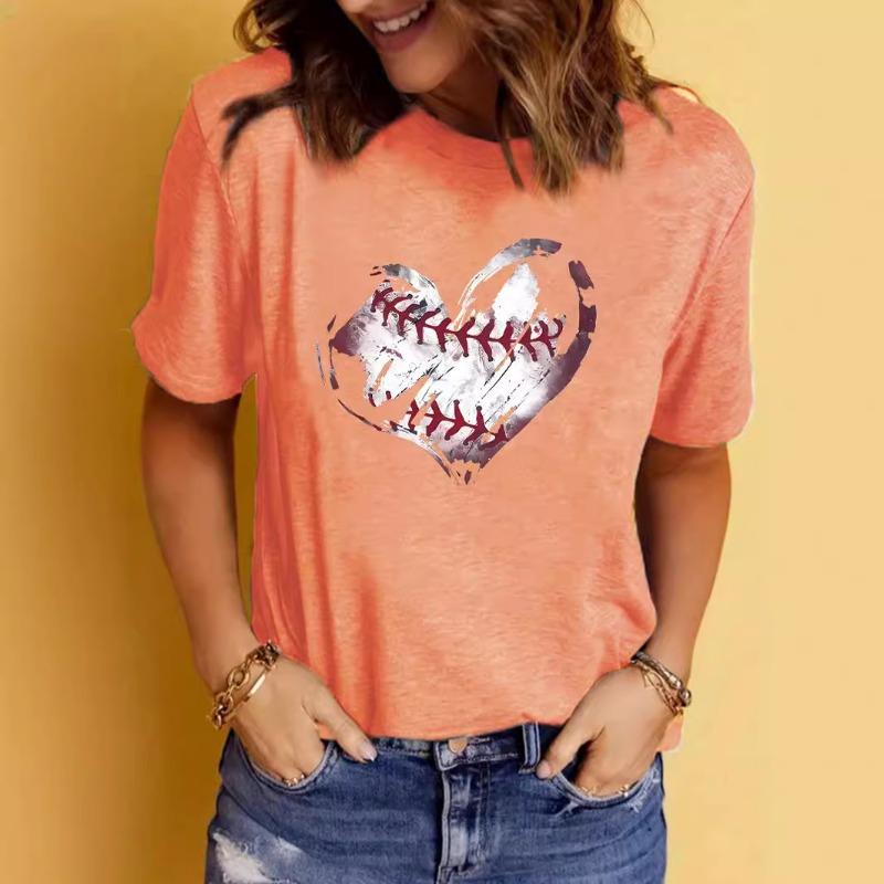 Summer Women's Broken Heart Pattern Printed Round Neck Short Sleeved T-shirt Casual Fashion Cotton T-Shirts Women’s